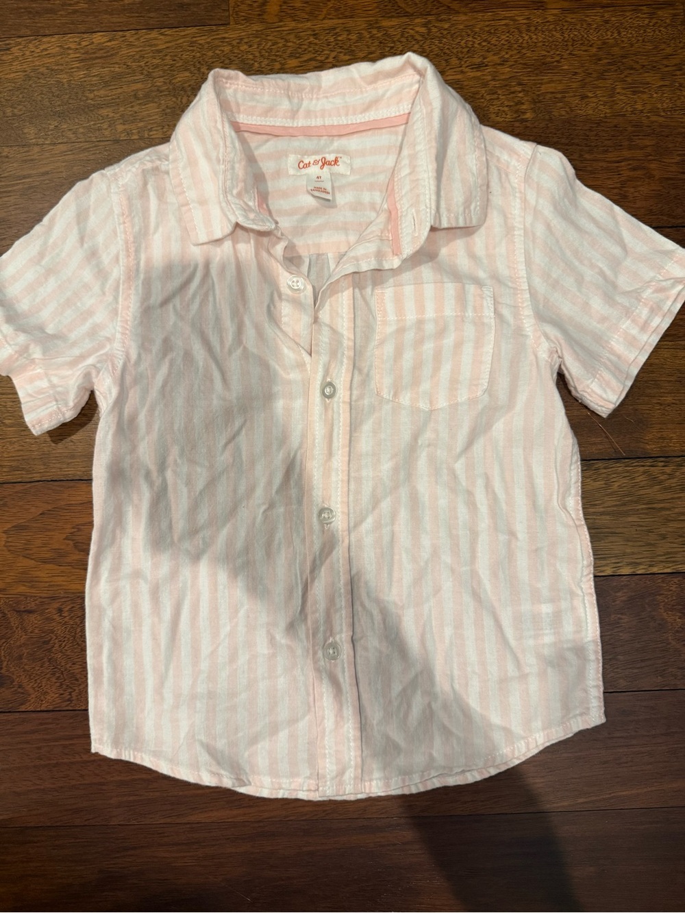 Cat & Jack Pink White Striped Short-Sleeve Button-Up Shirt Sz 4T